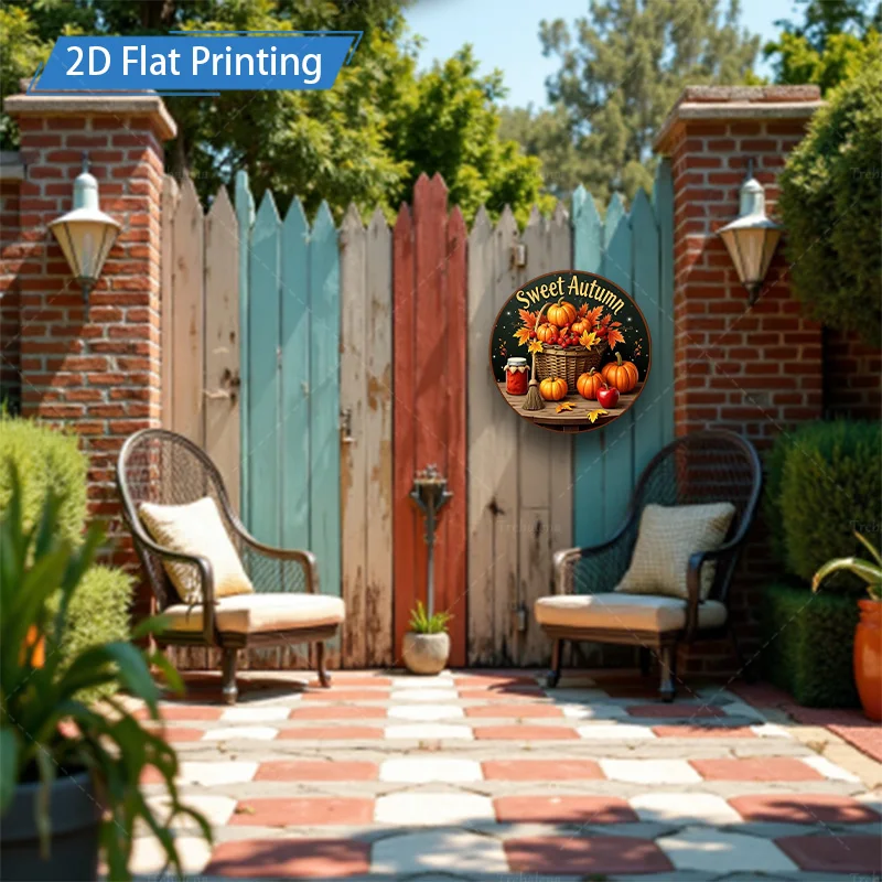 1pc 8x8インチメタルサイン「甘い秋の収穫シーンフラットプリントメタルサイン」