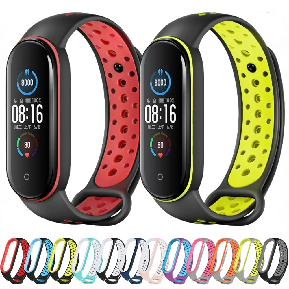 

Sport Silicone Strap for Xiaomi Mi Band 7 6 5 4 3 Strap Two-color Breathable Wristband for Mi Band 6 5 Mi Band 7 4 3 Accessories