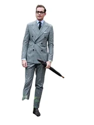 2 Piece Fashion Grey Plaid Suits Men‘’s Wedding Groom Tuxedo Business Blazer Slim Fit Daily Jacket Pants Costume Homme