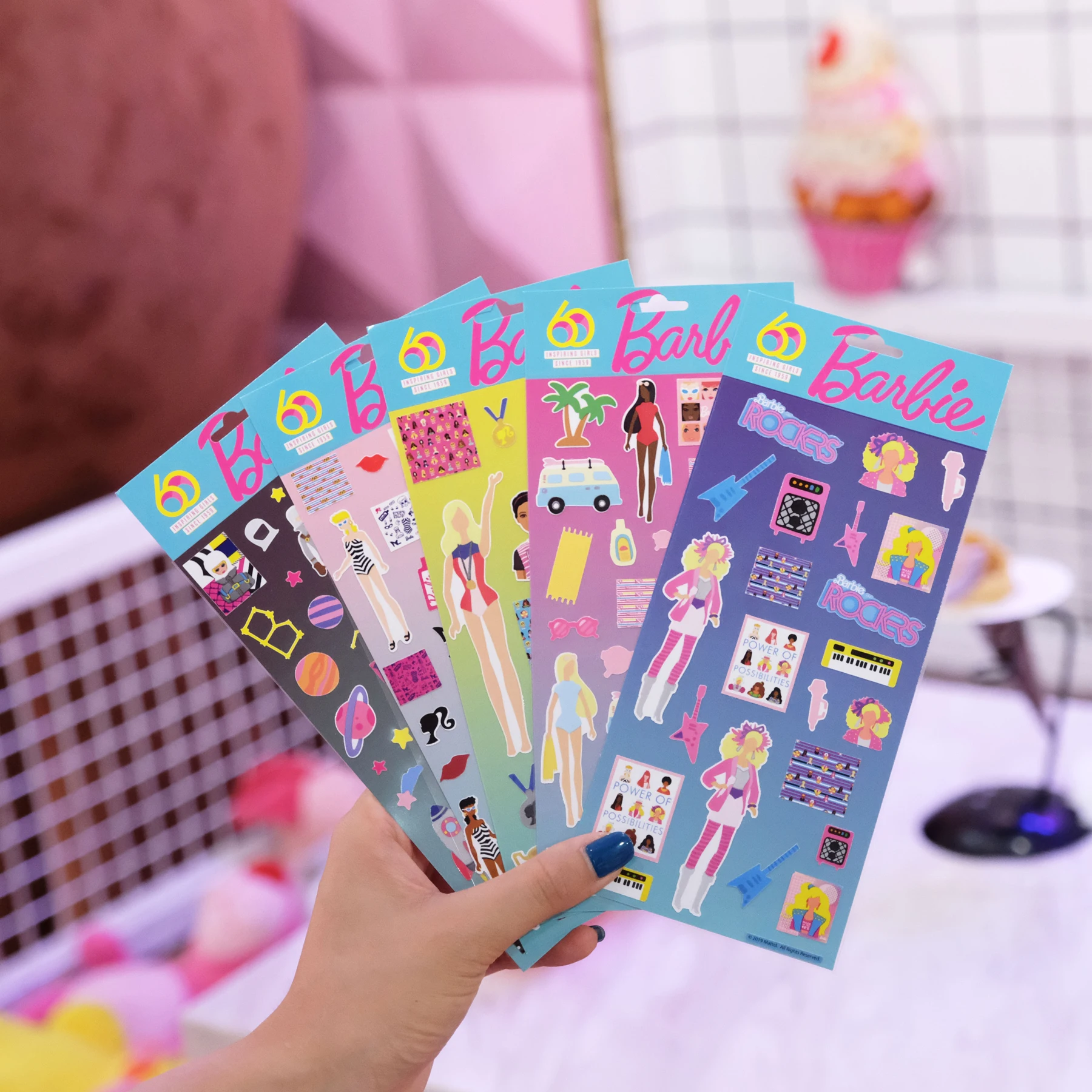 Retro 5 Styles Barbie Doll 60th Anniversary Stickers Waterproof DIY Journal Photo Album Girls Accessories Anime Toys Kids Gift