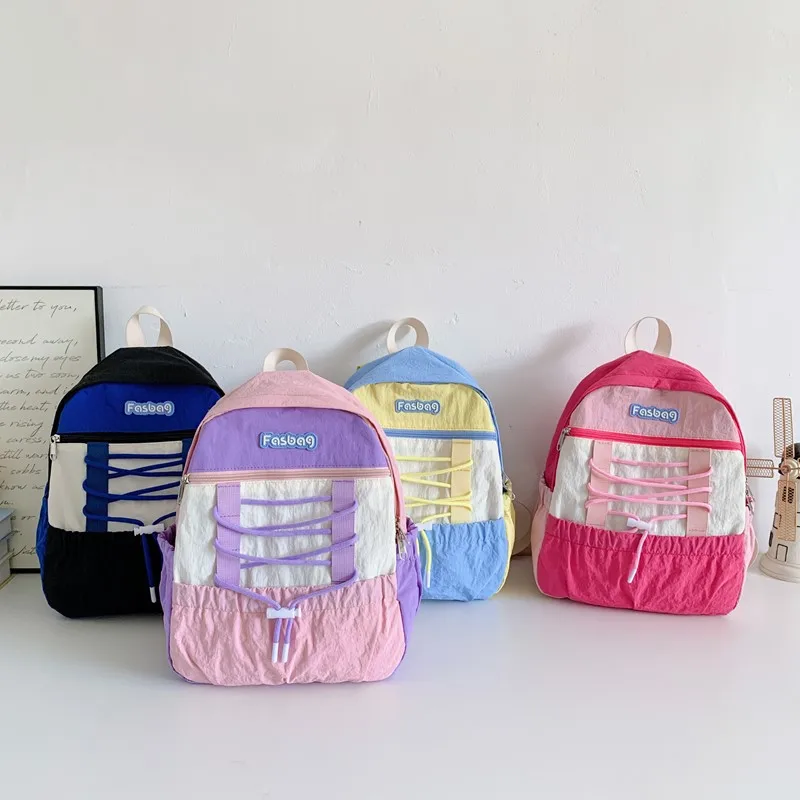 Mochilas frescas para meninos e meninas com zíperes e cores contrastantes, mochilas esportivas infantis de grande capacidade