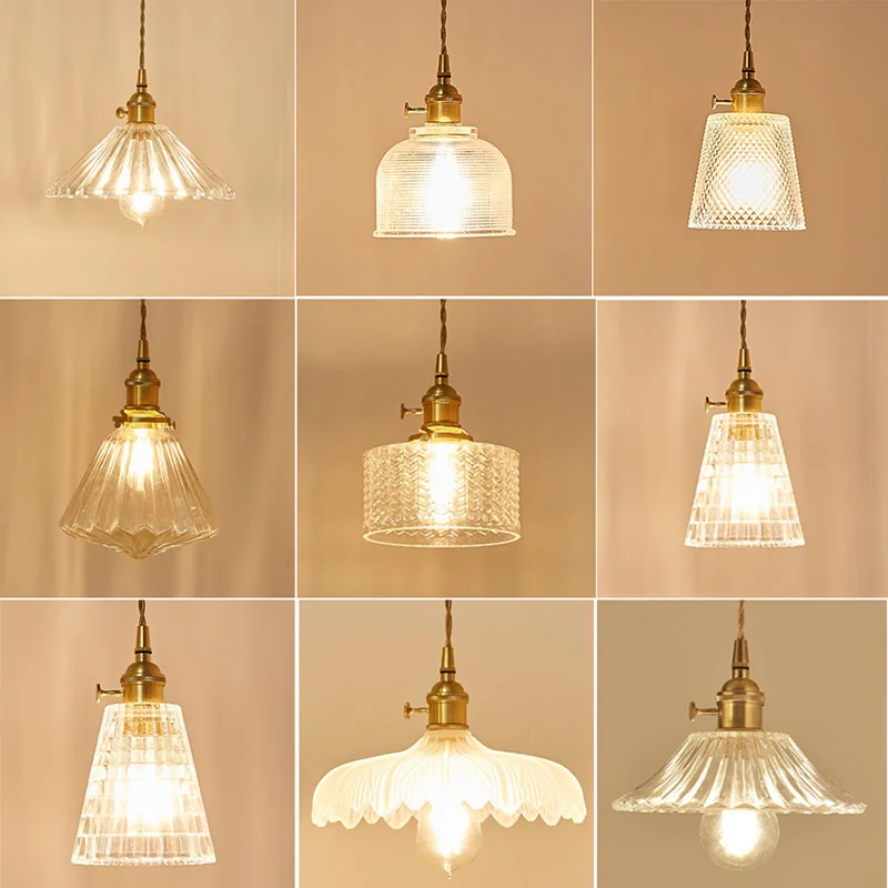 Vintage Brass Glass Pendant Light Retro Style Small Fresh for Hotel B&B Bar Café Restaurant Dining Room Ceiling Lamp