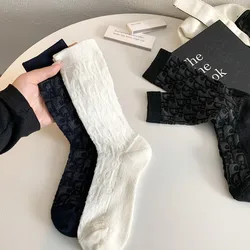 Thin Hollow Socks Letter Mesh Socks Classic Light Luxury Black and White Ins Tide Hosiery Medium Tube Socks Recommended