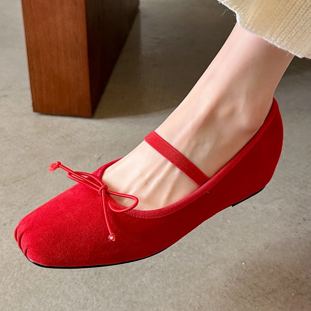 2025 Spring new 3 color women's natural suede leather narrow elastic band slip-on ballet flats soft comfortable ballerinas shoes