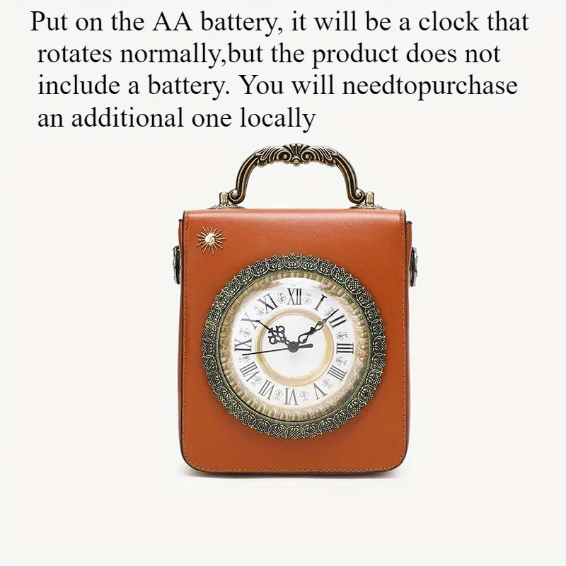 Fashionable handbag embroidered clock pattern magnetic buckle design, non washable battery powered clock function