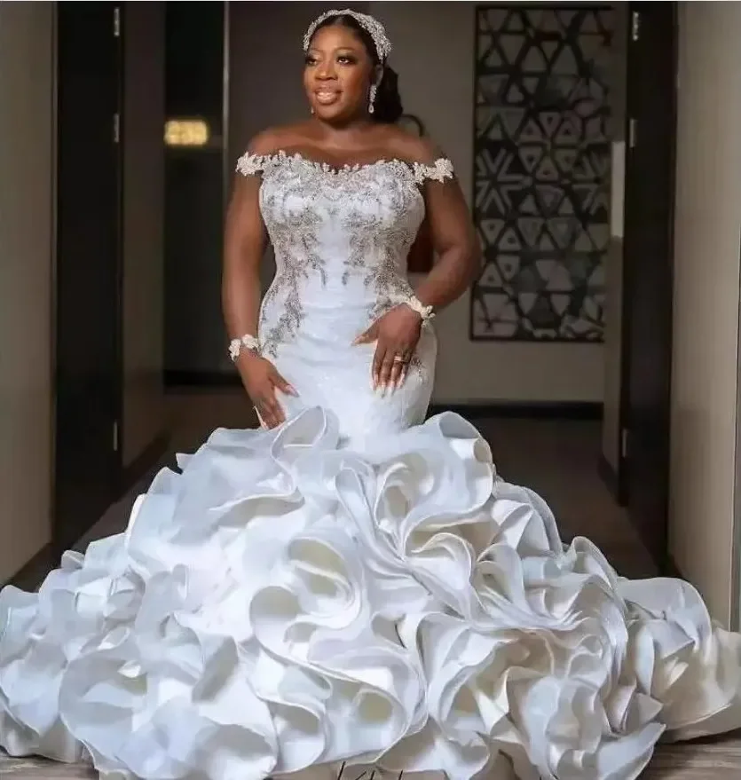 

Wedding Dress For Bride 2026 Off The Shoulder Tiered Ruffles Organza Arabic Aso Ebi Bridal Gowns African Vestidos De Noivas