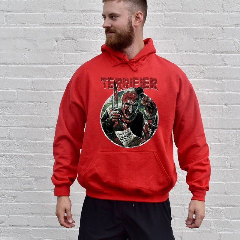 Terrifier Halloween Print Men's Autumn and Winter Hoodie Plus Velvet Sports Sweater Loose Men's Clothing