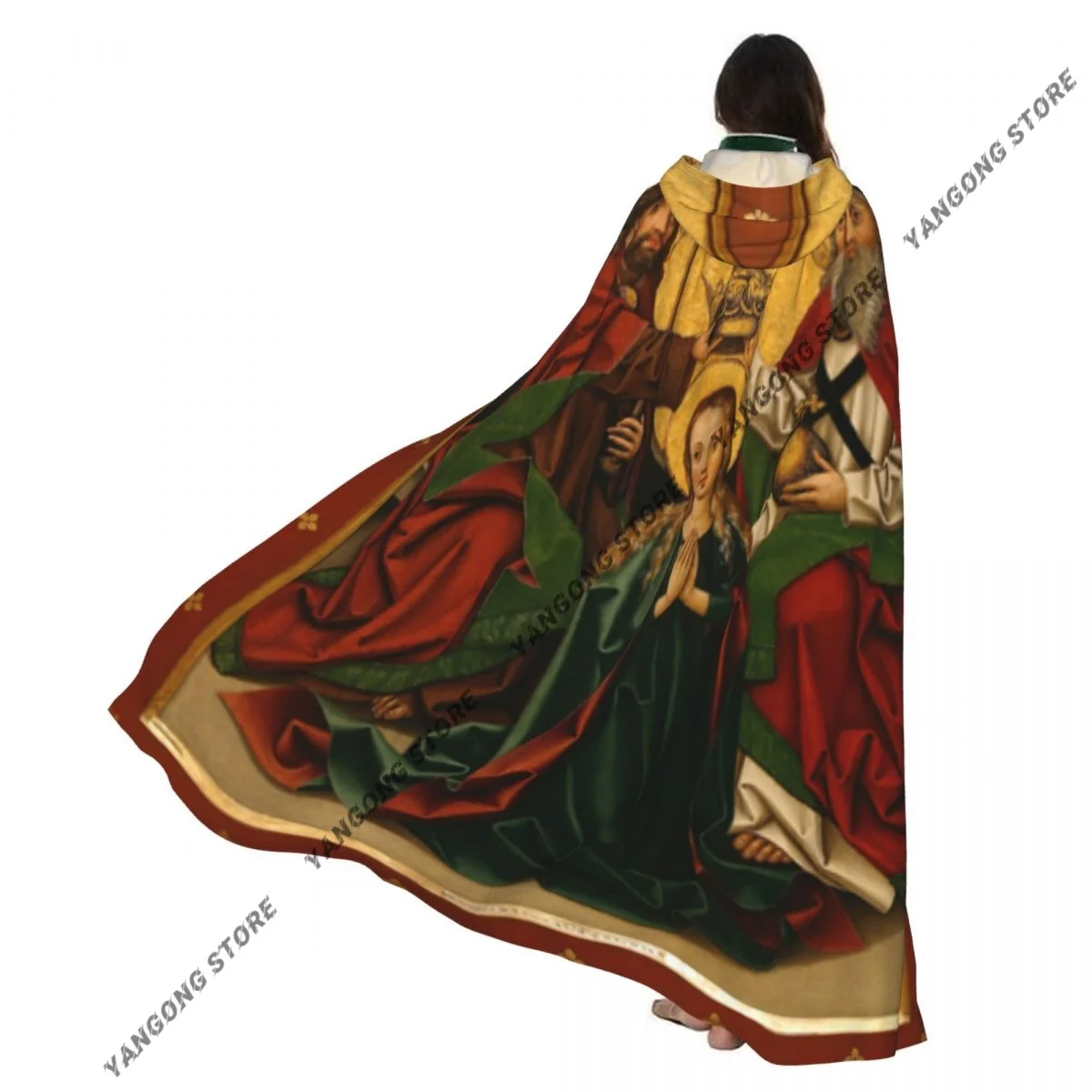 

Взрослый Хэллоуин Коронация Девы Плащ Накидка С Капюшоном Средневековый Костюм Полная Длина Платье Пальто