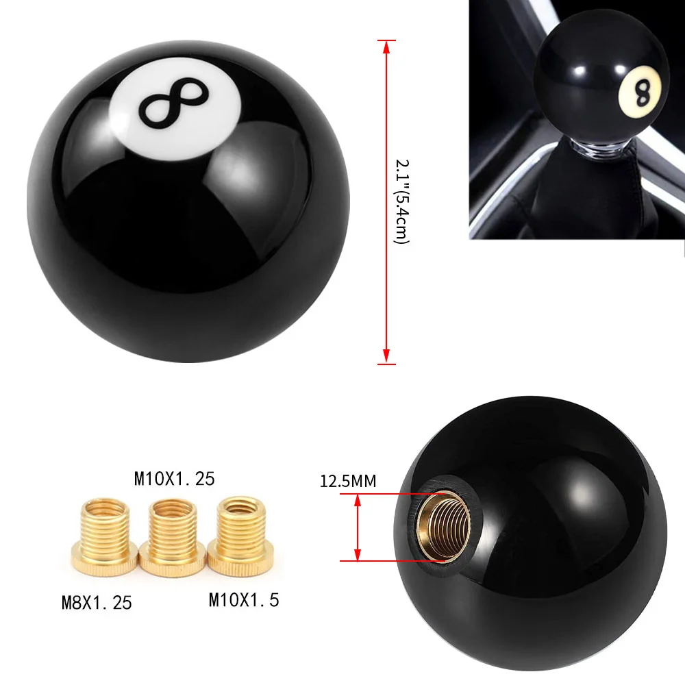 

8 Eight Pool Billiard Ball Gear Shift Knob w/ Adapter Universal Vehicle AT/MT Shifter Lever Head Black High Quality Acrylic