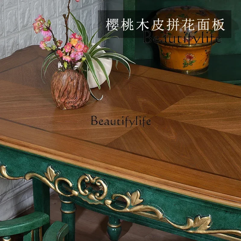 American-Style Solid Wood Dining Table and Chair Rectangular Small Apartment Coffee Shop Small Square Table Combination