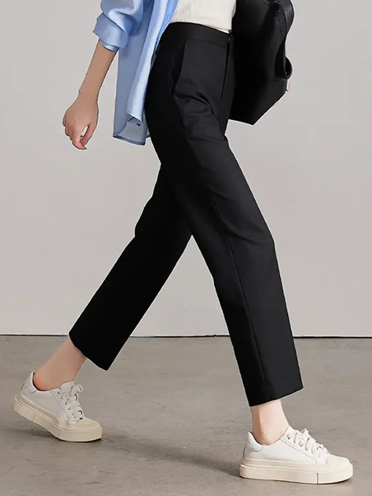 Spring Fall Loose Straight Suit Pants Women Formal High Waist Pantalones Female Office Ankle Length Solid Calca Ol New Trousers