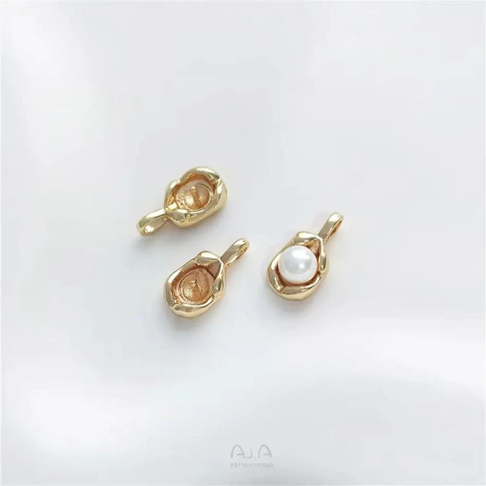 1pc 14K Gold-Filled Necklace Pendant, Pearl Holder & Gold Bean Blank Setting, Handmade DIY Pearl Choker Chain Accessories