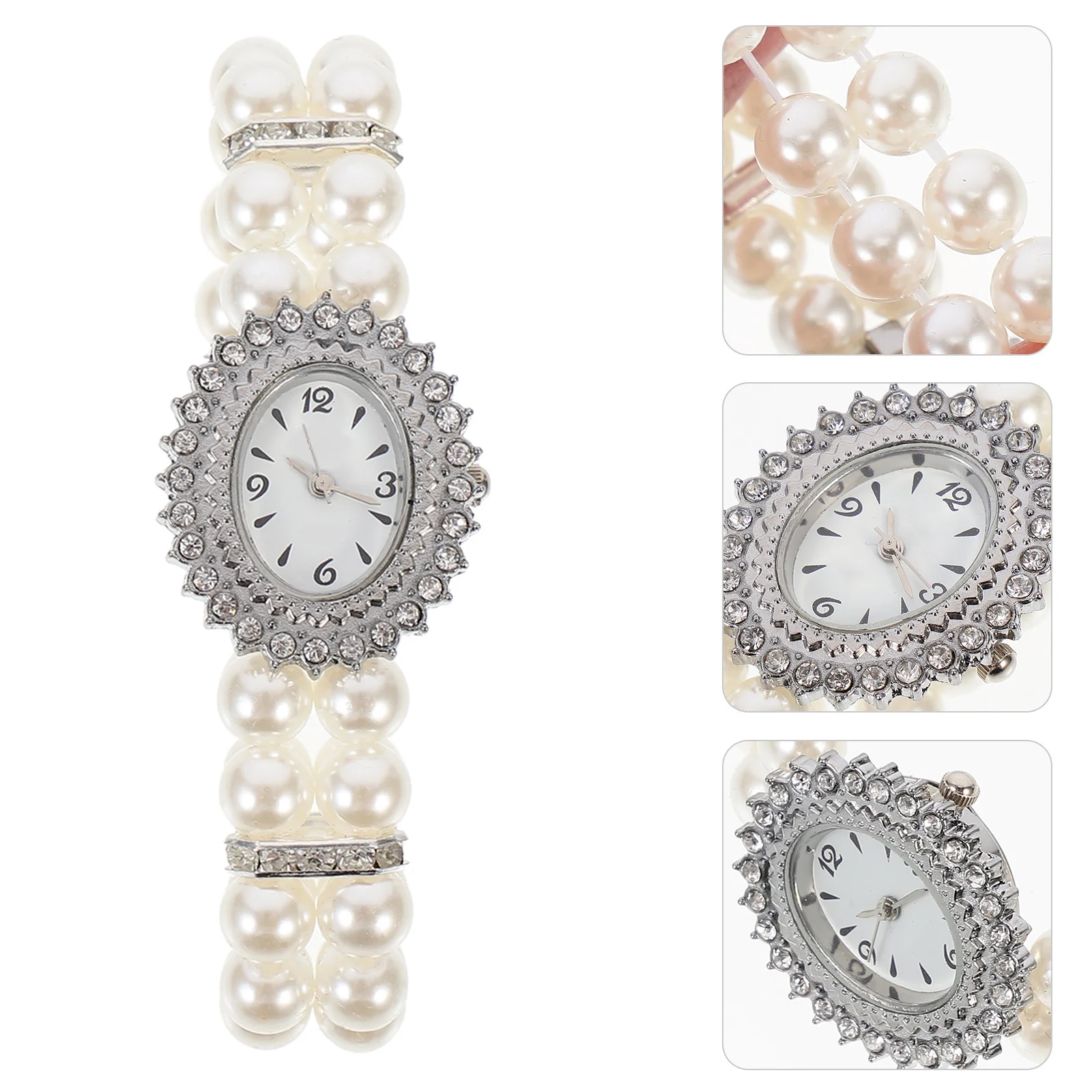 1Pcs Female Watch Double Rows Pearl Design Imitation Pearl Bracelet Elegant Casual Wristwatch Fashion Girls Students Gift Watch