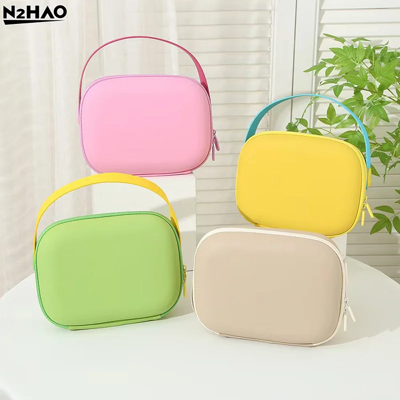 

1Pc Waterproof PU Handle Cosmetic Bag Travel Portable Storage Bag Large Capacity Toiletry Bag Portable Square Zipper Makeup Case