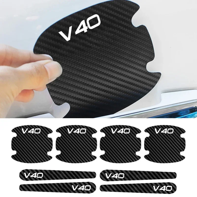 

Car Door Handle Bowl Protector Sticker Carbon Fiber Anti Scratch Bumper Strips for Volvo V40 Logo Anti-collision Protection Tape