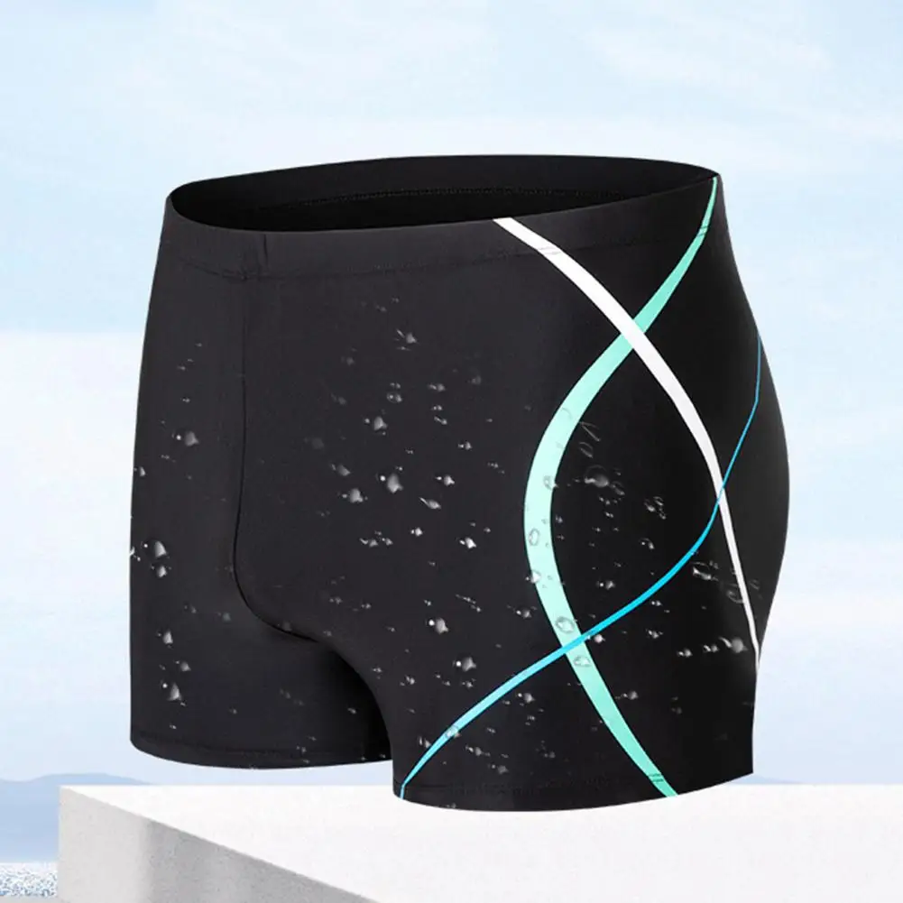 Men Swimming Shorts Elastic Waist Slim Fit Printed Mid Waist Bathing Boxers Surfing Water Sports Swimming Trunks Swimwear