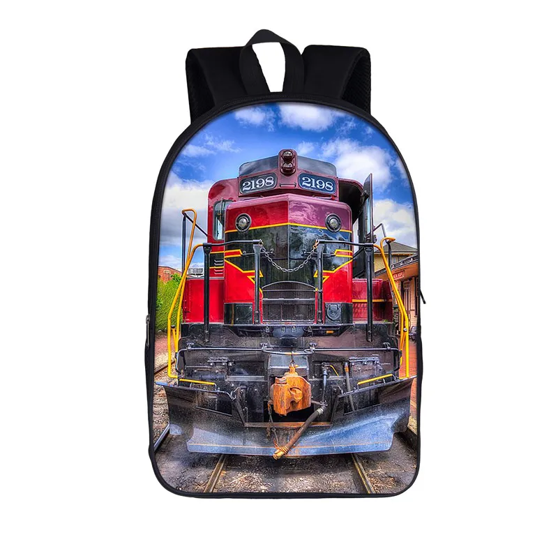 Trem a vapor antiquado e mochila padrão locomotiva para adolescente, mochilas escolares para mulheres, viagens e estudante, sacos de livros, presente, 16 polegadas