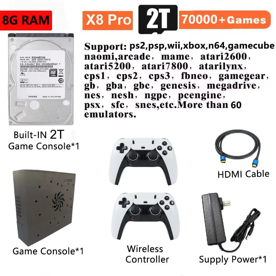 Super Game Console X8 Pro 70000+ Games I3-3110M voor Wii PS2 DC PSP GAMECUBE 500G/1T/2T Geïnstalleerde Console Windows 11 en Batocera
