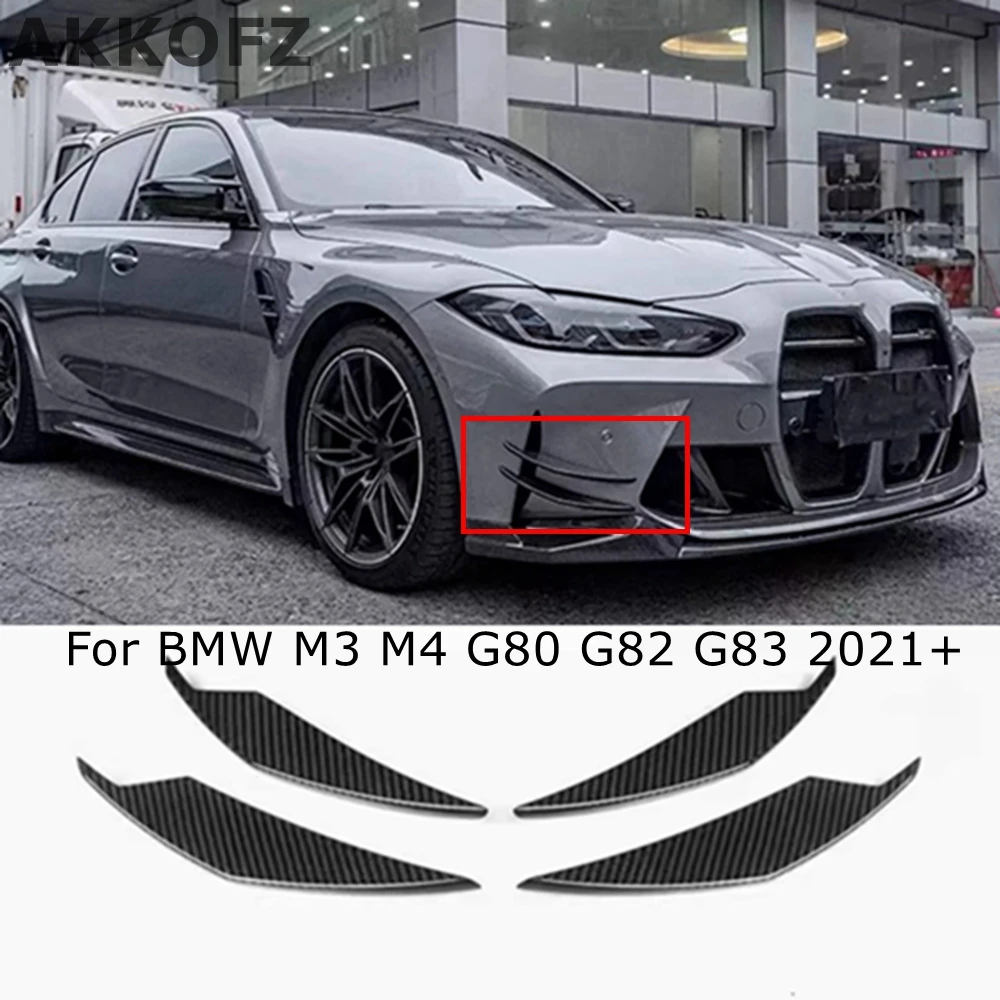 

4PCS Dry Carbon Canards Diffuser Spoiler Body Kit Side Fin Flaps For BMW M3 M4 G80 G82 G83 2021-UP Front Bumper Splitter Canards