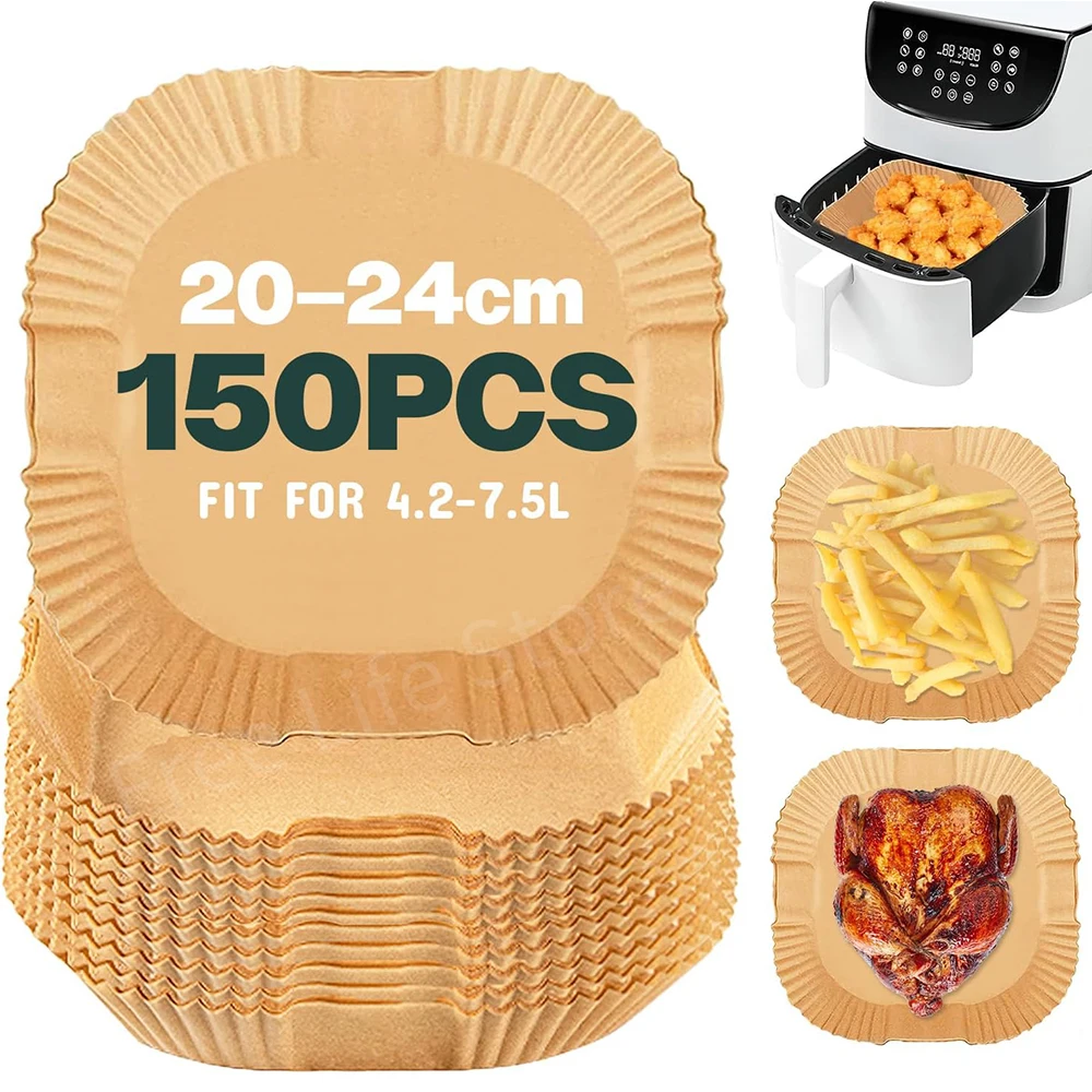 에어 프라이어 종이 일회용 라이너 20cm 정사각형 붙지 않는 양피지 전자 레인지 프라이팬 에어 프라이어 베이킹 액세서리