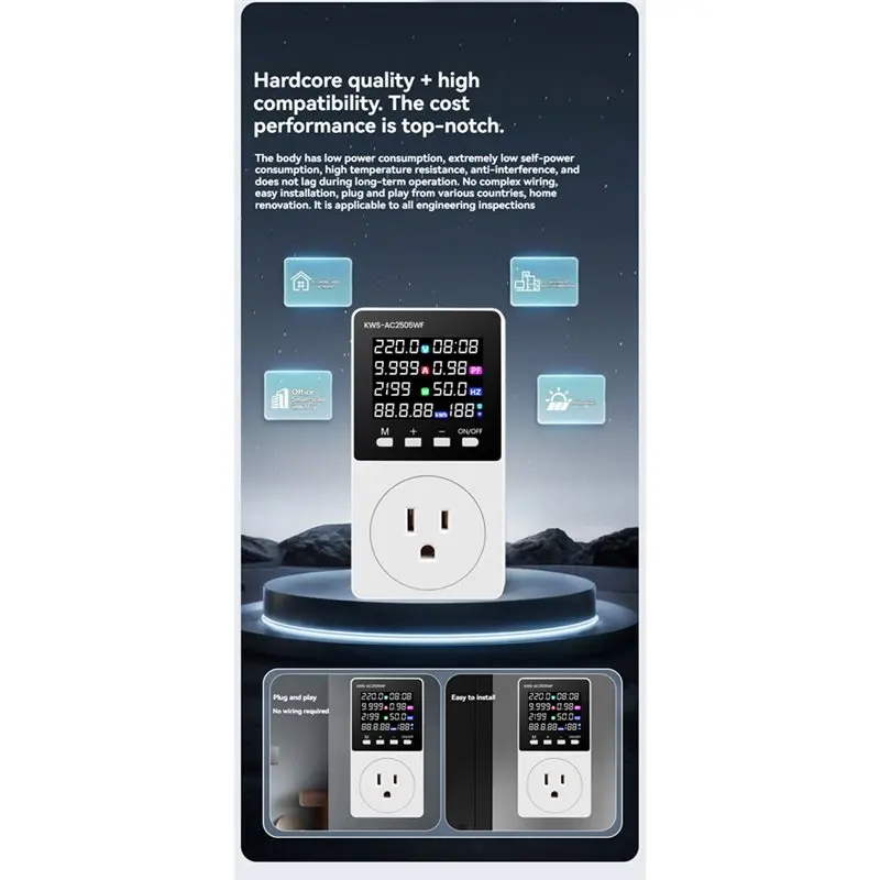 ABAE-Tuya WIFI Smart Power Meter Socket Energy Meter Test Current Voltage Wattage Kwh Electric Consumption Analyzer