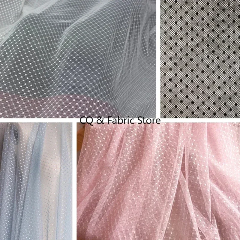 

2Meters/lot 140cm Wide Skin Nude Jaquard Dot Stretchy Mesh Lace Fabric For Girls' Tulle Dress Wedding Garment Sewing Decorative