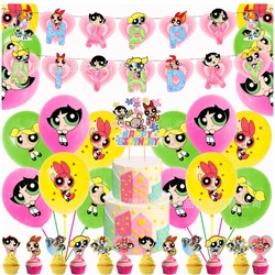 1Set ComicThe Powerpuff Girl Party Decoration Children's Flag Banner Cake Plaque Latex Balloon Birthday Party Supplies