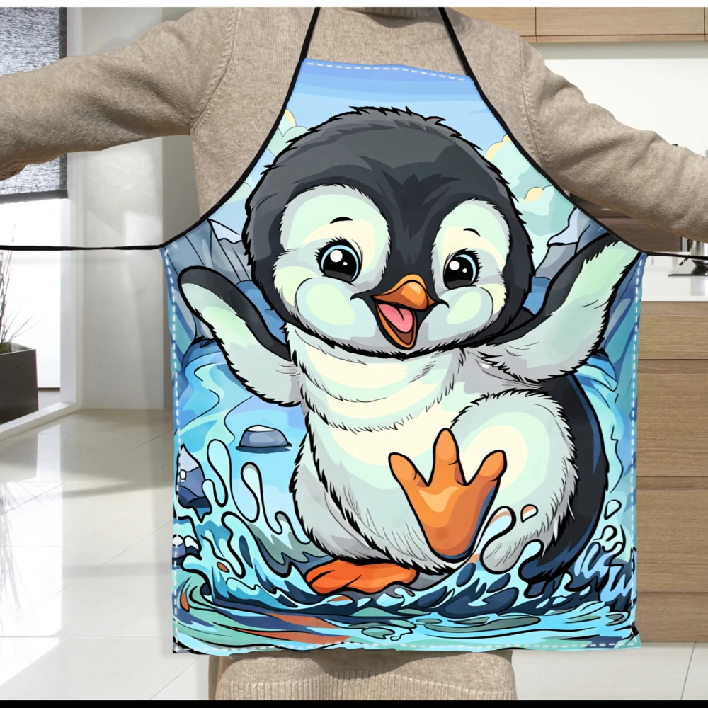 Cute Penguin Baby Apron For Kids And Adults With Adorable Cartoon Design Perfect For Cooking Baking Or Kitchen Activities - view 5