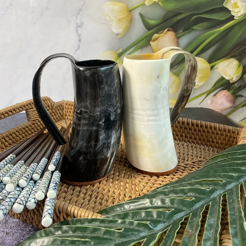 

Natural Hand Made Ox Horn Mug Viking Drinking Mugs Beer Drinking Horn Coffee Mug-Food Grade&One Year Warranty 200-700ML