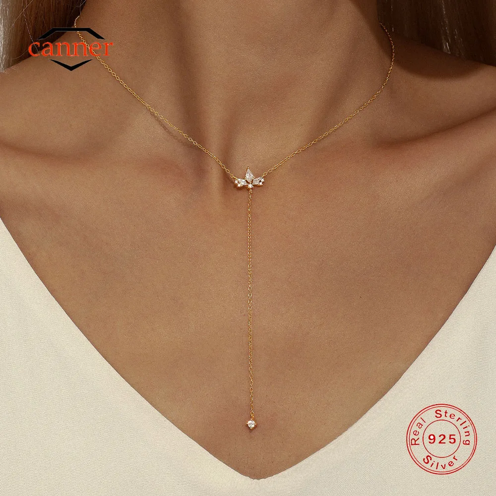 

CANNER 925 Sterling Silver Y-shaped Kite Shaped Zircon Sparkling Clavicle Necklace For Women 18k Gold Ins Chain Fine Jewelry