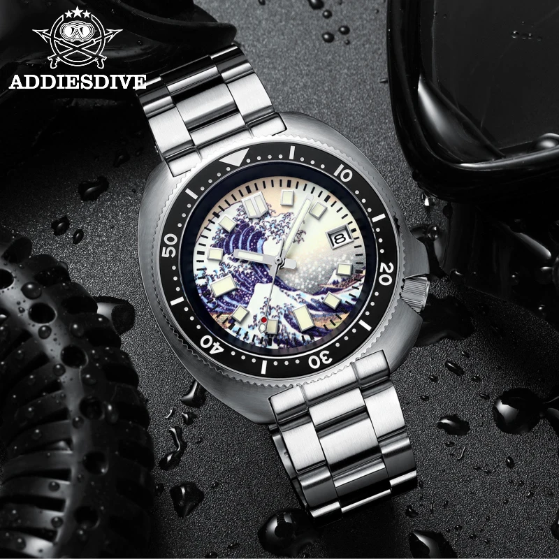 ADDIESDIVE Men's Watch Kanagawa Surf Sapphire Glass C3 Super
