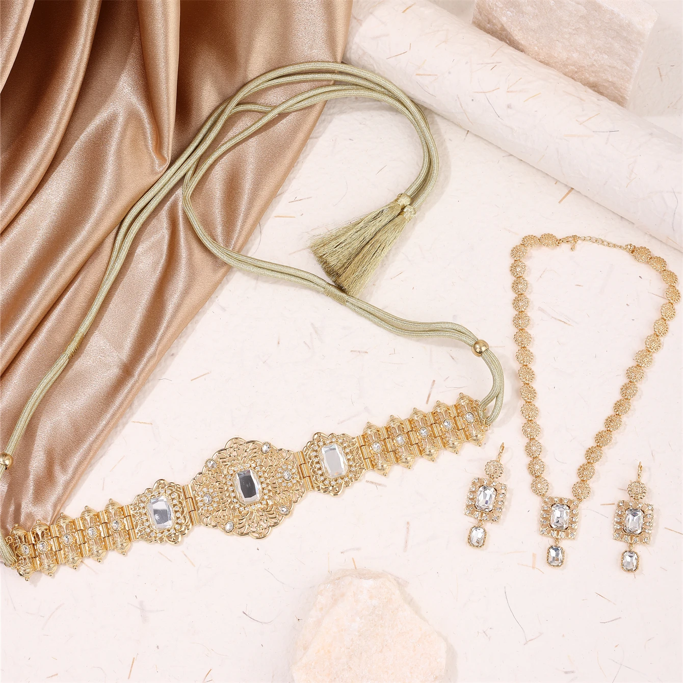 حزام سبيكة أنيق للعروس المغربية شرابة الأشرطة لخصر الفساتين سلاسل الجسم للسيدات لولائم الزفاف التقليدية #3