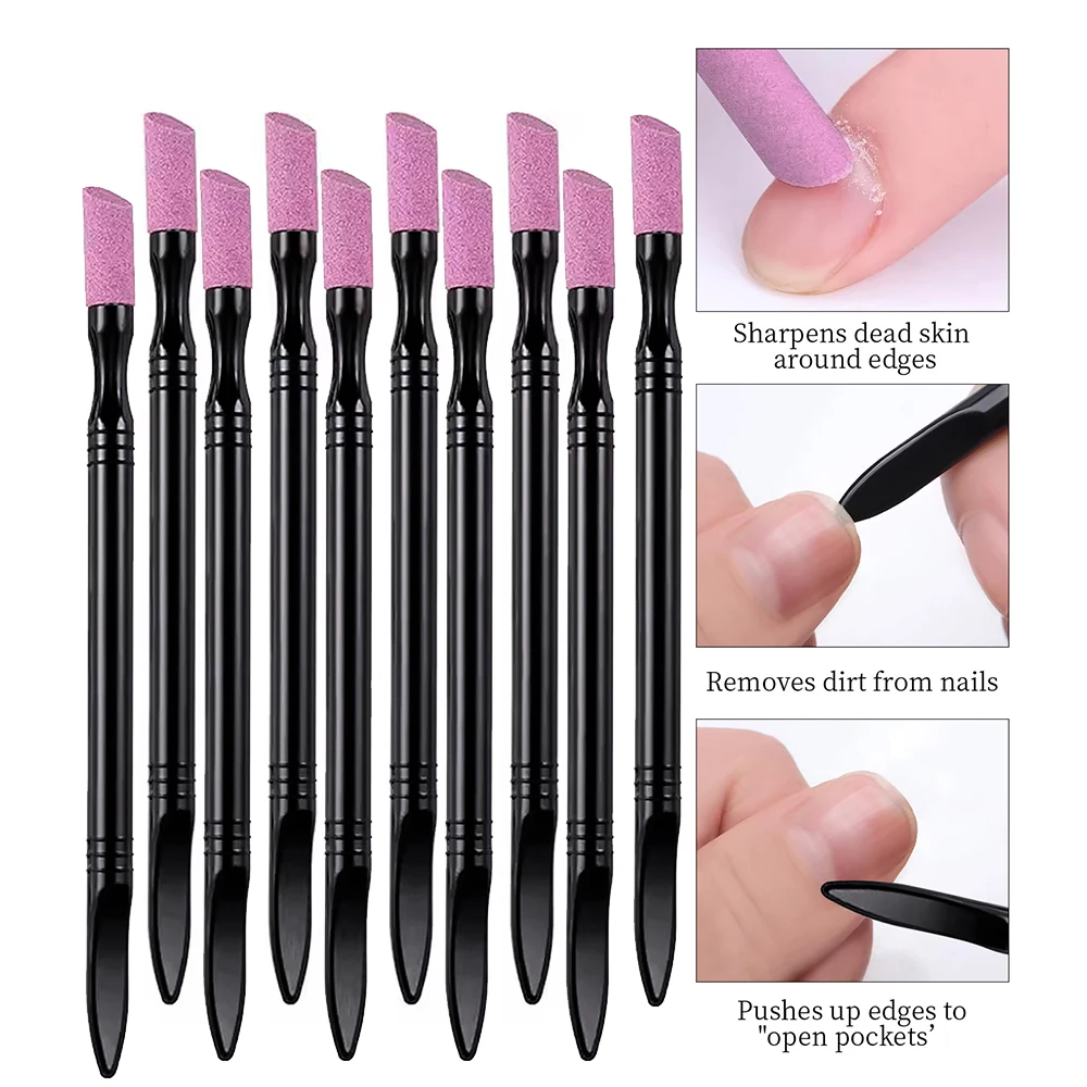 10-Piece Quartz Stone Nail Files Care Tool Set Cuticle Pusher and Cleaner Kit, Gentle Manicure Tools for Nail Salon and Home Use
