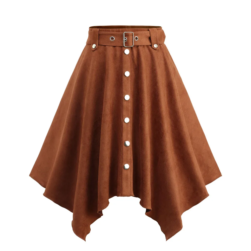 

ROSEGAL Plus Size Asymmetric Skirt with Removable Belt Buttons Suede Handkerchief Top Women's Fashion Casual Skirts