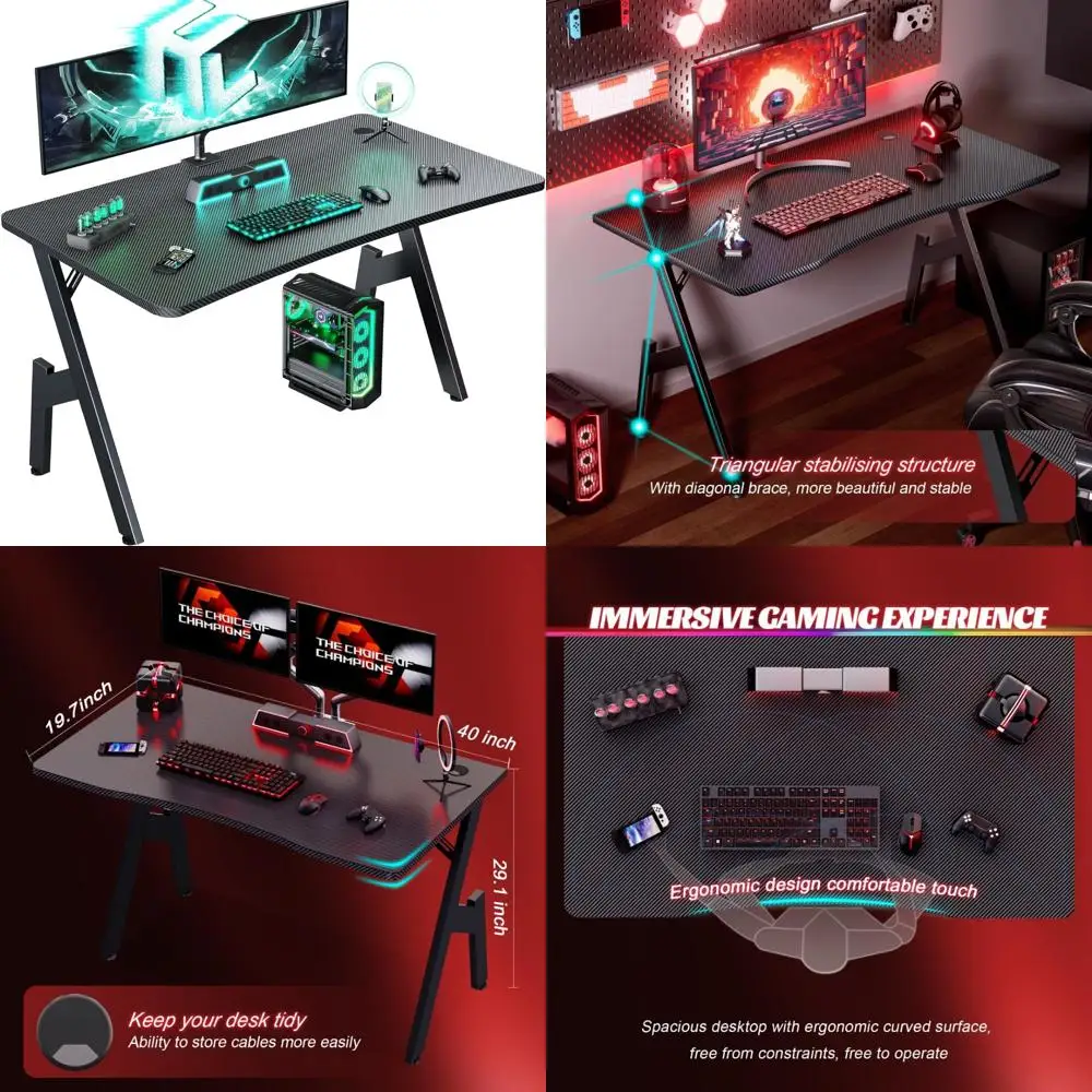 

Ergonomic Carbon Fiber A-Shape Gaming Desk, 40 Inch Modern Computer Table with Cable Management for Small Spaces