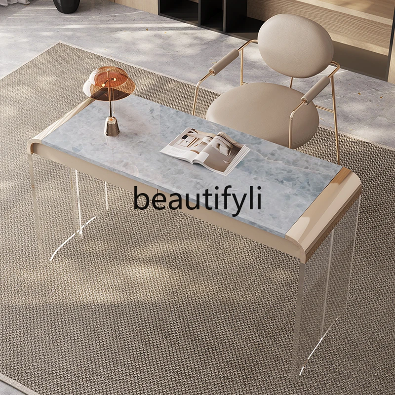 Light Luxury Luxury Stone Desk Natural Marble Desk Acrylic Suspended Writing Desk