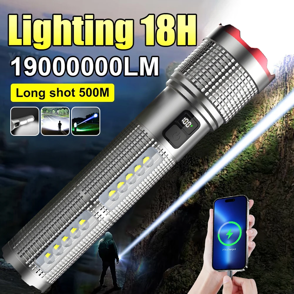 في الهواء الطلق مصباح ليد جيب قوي قابلة للشحن التكبير التكتيكية الشعلة الطوارئ إضاءة مقاومة للماء مصباح التخييم مع فانوس جانبي