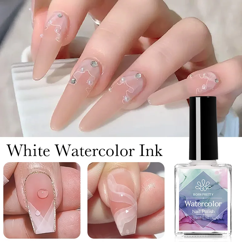 BORN PRETTY 15 ml weißes, blühendes Gel, UV-LED, Soak Off Nail Art Nagellack, Streuseffekt, Aquarell-Marmor-Nagellack-Gel