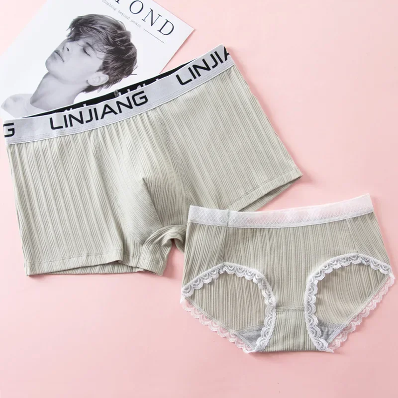 2Pcs Couple Underwear Set Men's Boxer Briefs Women's Lace Panties Sexy Cozy Cotton Lingerie Thread Trimmings Lovers Gift - Image 4