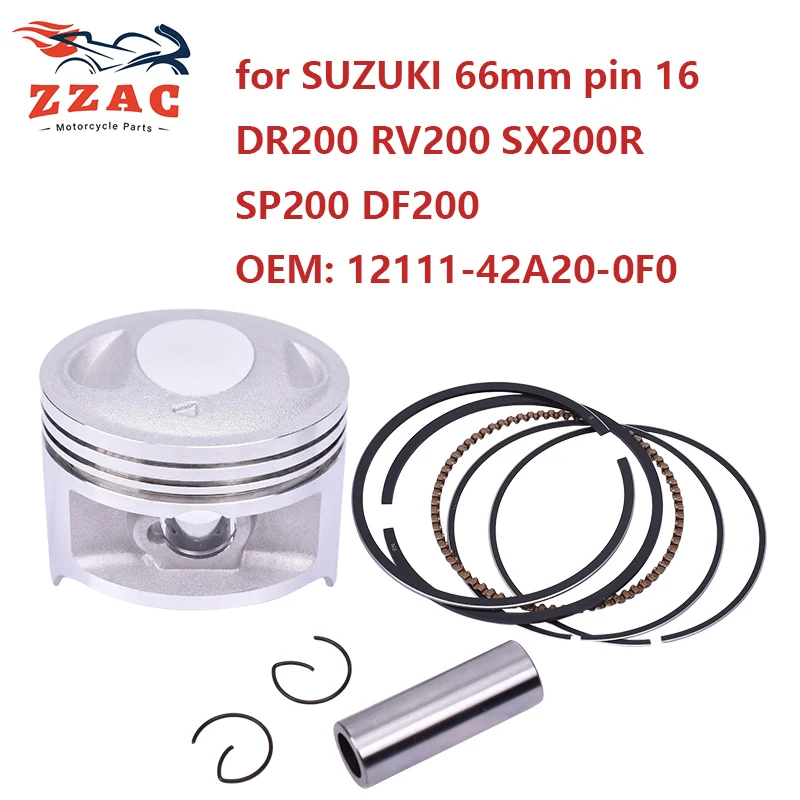 66mm STD ~+75 Motorcycle Pin 16 Ring Set Piston for SUZUKI DR200 DR200S DR200SE RV200 SX200R SP200 DF200 12111-42A20-0F07
