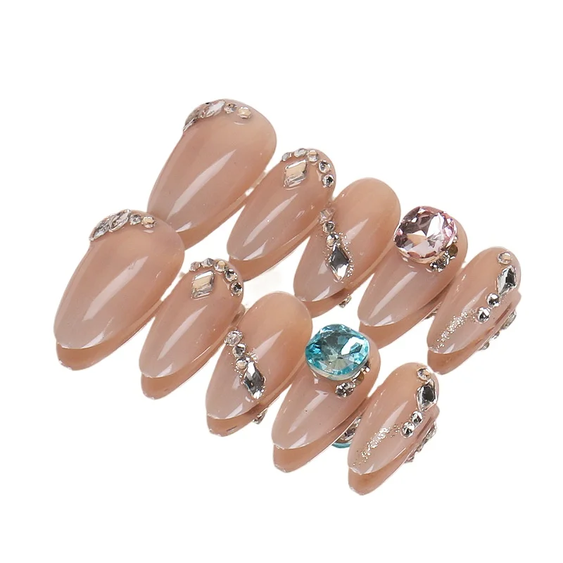 

Нейл-арт, ношение кусочка ногтей, французская нашивка для дизайна ногтей ручной работы, цветные бриллианты, постепенная смена, накладные ногти