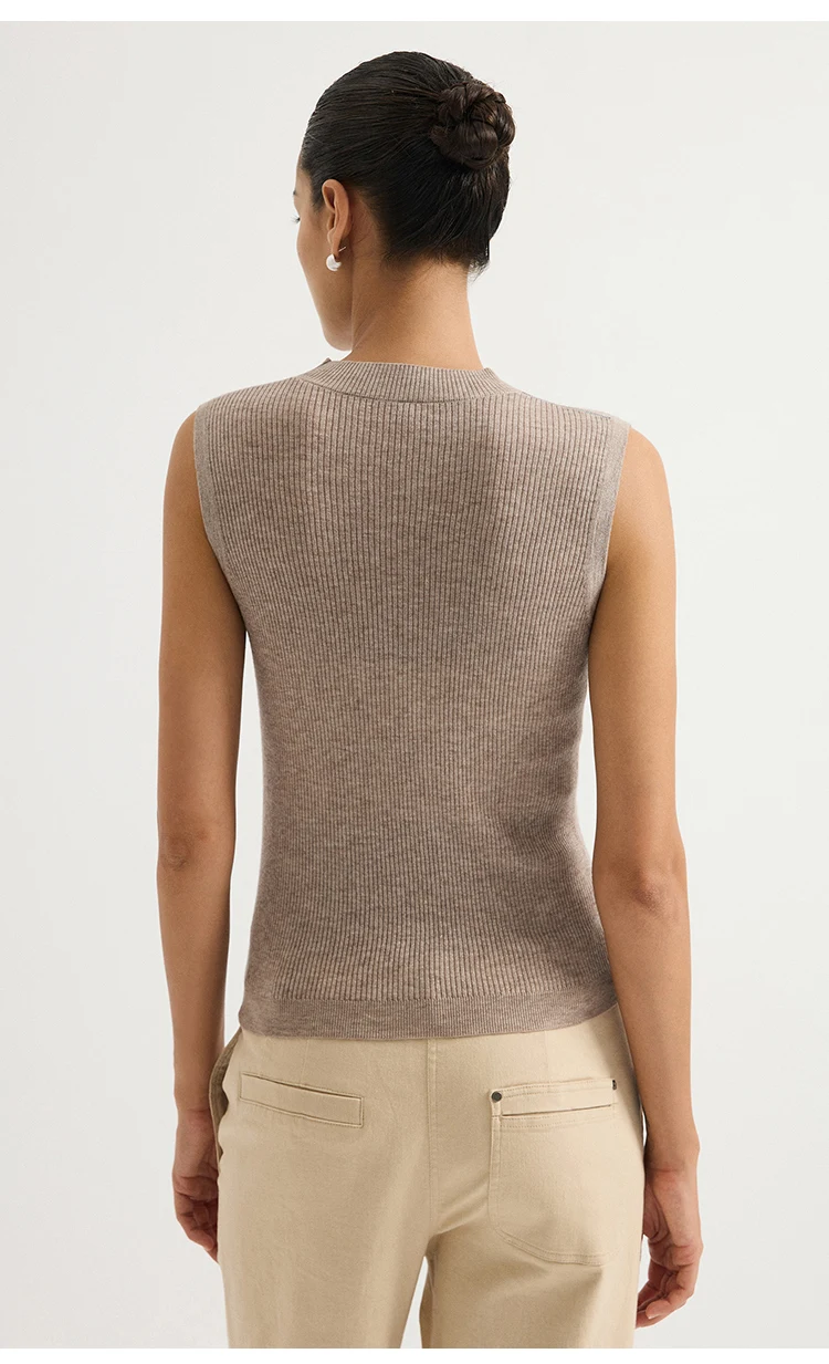 BY3621690 Damen-Rippenstrick-Weste mit Stehkragen, ärmellos, Wollmischung, Schulterkette, schmale Passform, elegant, für die Frühjahrskollektion – Detail 11