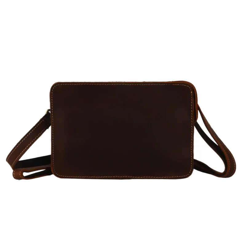 Bolso cruzado de cuero para hombre, bandolera con capa para la cabeza pequeña de cuero de vaca, artesanía de Caballo Loco, Retro