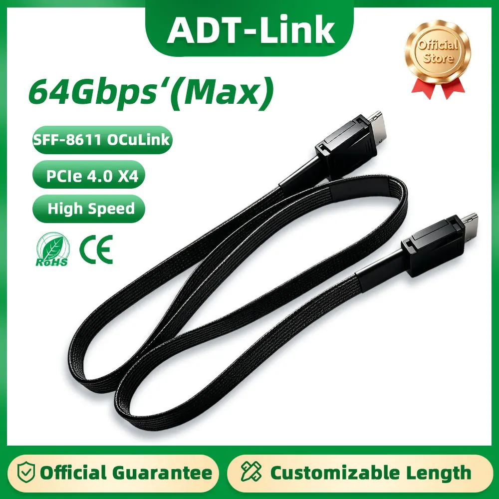 

ADT-Link 64Gb Male to Male PCIE 4.0 X4 SFF-8611 Oculink Extension Cable for External GPU Dock Graphics Card PC Server OCuLink