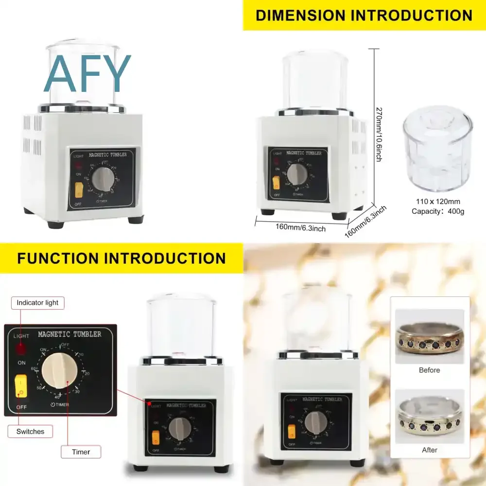 KT-90 Mini Jewelry Polisher Finisher for Jewelry Making Supplies Polishing Machine Tumbler Magnetic Polisher for Gold Silver