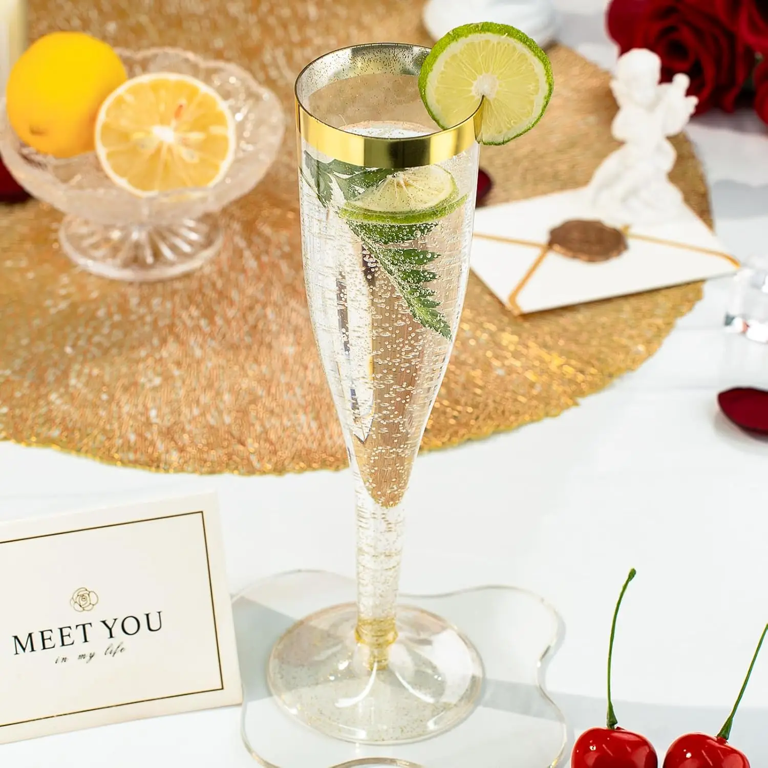 36 عبوة من مزامير الشمبانيا ذات الحافة الذهبية، نظارات تحميص للاستعمال مرة واحدة سعة 6.5 أونصة لحفلات الزفاف والحفلات وبار الميموزا #3