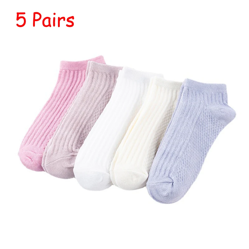 Chaussettes de sport respirantes en coton pour femmes, quatre saisons, bateau de document solide, chaussettes de rinçage confortables, 5 paires