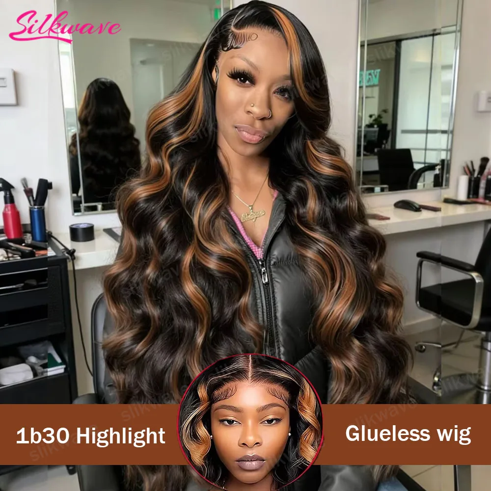 

30-дюймовый парик из натуральных волос с эффектом Body Wave, без клея, с HD-кружевной передней частью 13x6, омбре 1B/27, черно-коричневый, волнистый, 180% плотность, для создания эффекта мокрых волос