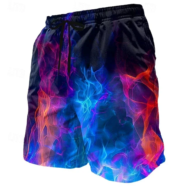 Summer Hawaiian flame Print Boardshorts Unisex for Men, Teens & Young Adults, Quick Dry Loose Fit Casual Beach Swim Shorts