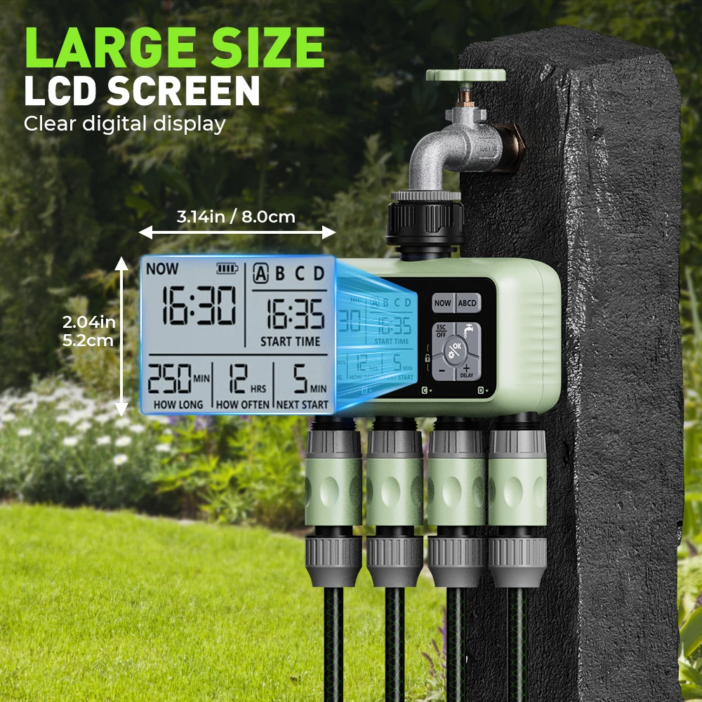 Super Water Timer Eshico Digtial Automatic HCT-379 4-Zones Sprinkler Garden Expert Tools Irrigation Helper Large Area Use Saving
